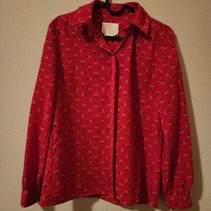 Red Patterned Button-Up Shirt By Pendleton Size Petite Small